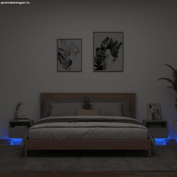 2 db szürke sonoma színű éjjeliszekrény LED-ekkel 40x39x37 cm