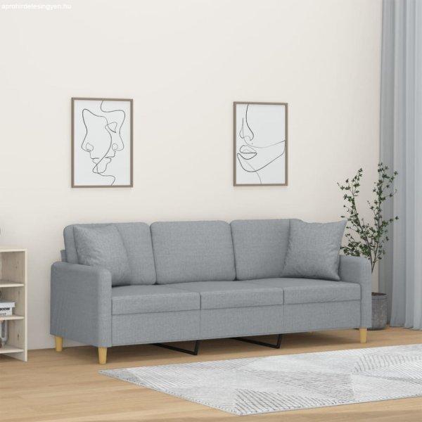 3 személyes világosszürke szövet kanapé díszpárnákkal 180 cm