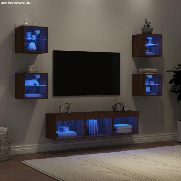 7 darab barna tölgyszínű szerelt fa TV-bútor LED-del