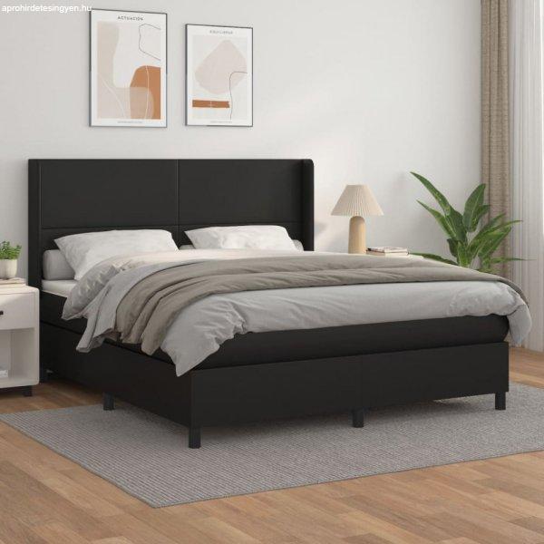 Fekete műbőr rugós ágy matraccal 180 x 200 cm