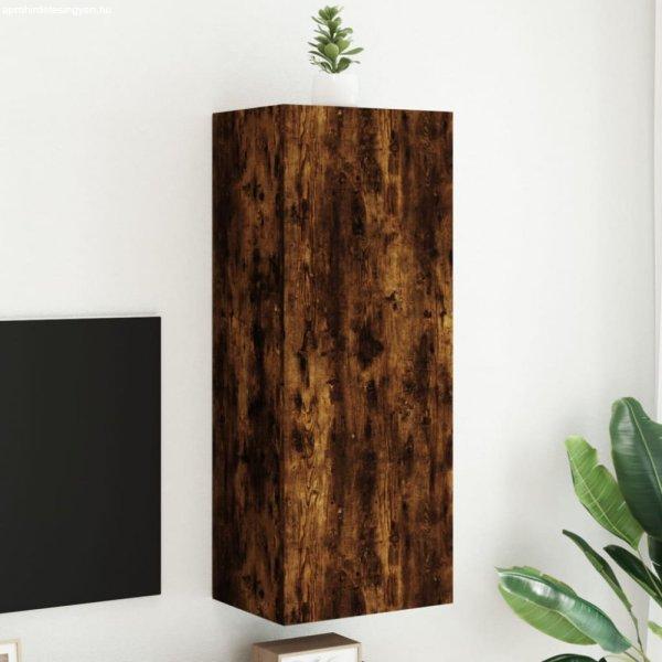 Füstös tölgyszínű szerelt fa fali TV-szekrény 40,5 x 30 x 102cm