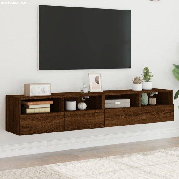2 db barna tölgy színű szerelt fa fali TV-szekrény 80x30x30 cm