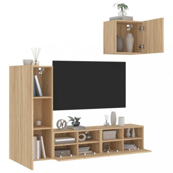 4 darab füstös tölgyszínű szerelt fa falra szerelhető TV-bútor