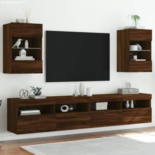 2 db barna tölgyszínű fali TV-szekrény LED-del 40x30x60,5 cm