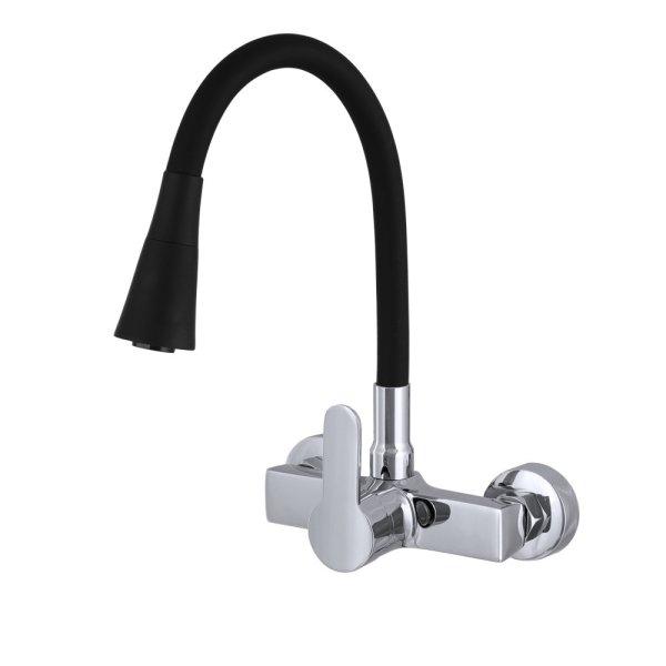 Gamma FlexWall flexibilis fali mosogató / mosdó csaptelep zuhanyfejjel -
fekete / króm