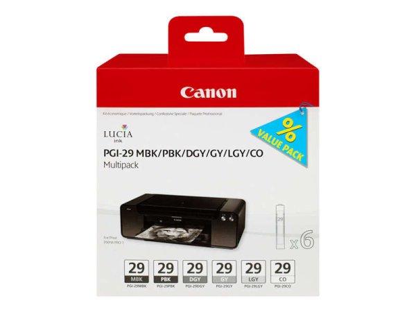 Canon PGI-29 MBK/PBK/DGY/GY/LGY/CO pigment-tintapatron Multi Pack - Fekete
