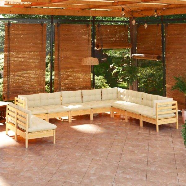 vidaXL 10 darabos tömör fenyőfa kerti ülőgarnitúra krémszínű
párnákkal