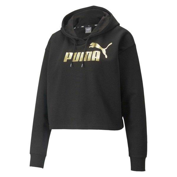 Puma Ess+ Metál logó vágott kapucnis pulóver Tr 84830501 női Fekete XXS
