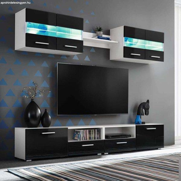 vidaXL 5-részes magasfényű fekete fali TV-szekrény LED-fényekkel