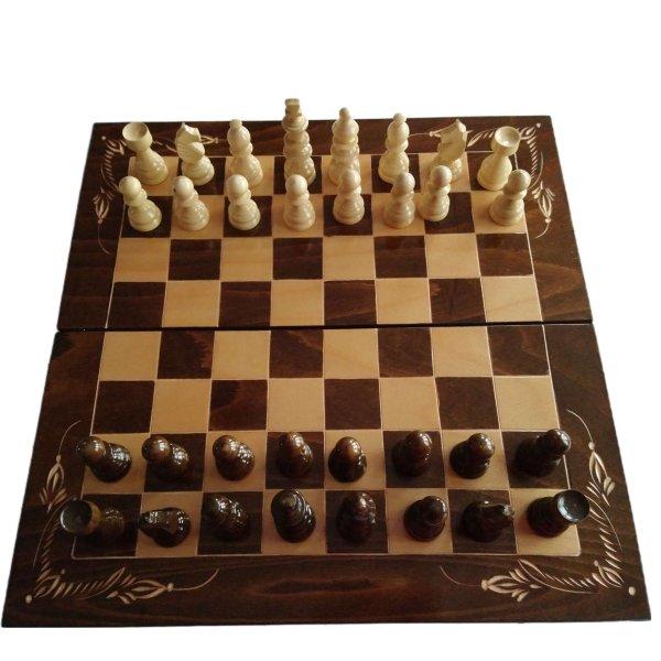 Fa sakk készlet 44x44 cm bükkfa sakk tábla doboz klaszikus sakkfigura
backgammon dáma játék barna