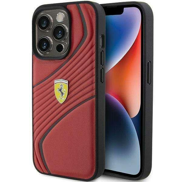 Ferrari Twist fém logós tok iPhone 15 Pro készülékhez - piros