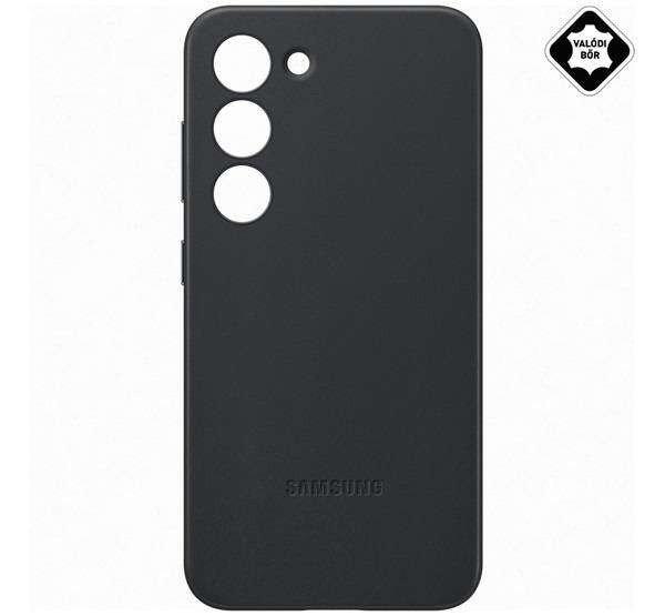 Samsung Galaxy S23 (SM-S911), Mobiltok, Valódi bőr hátlap, Fekete