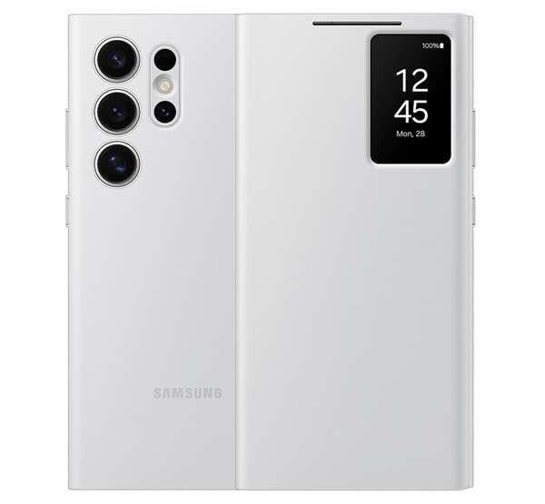 SAMSUNG tok álló (aktív FLIP, oldalra nyíló, átlátszó előlap) FEHÉR
Samsung Galaxy S24 Ultra (SM-S928)