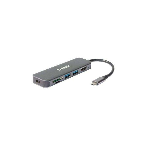 D-Link DUB-2327 2 portos USB HUB + USB-C + HDMI + kártyaolvasó
