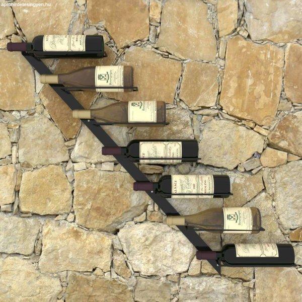 Fekete fém falra szerelhető bortartó állvány 7 palacknak