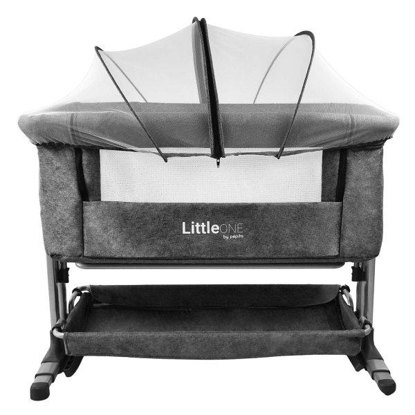 LittleONE szülői ágyhoz csatlakoztatható Kiságy matraccal és dönthető
funkcióval + szúnyogháló #szürke
