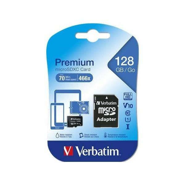 VERBATIM Memóriakártya, Micro SDXC, 128GB, Class 10, adapterrel