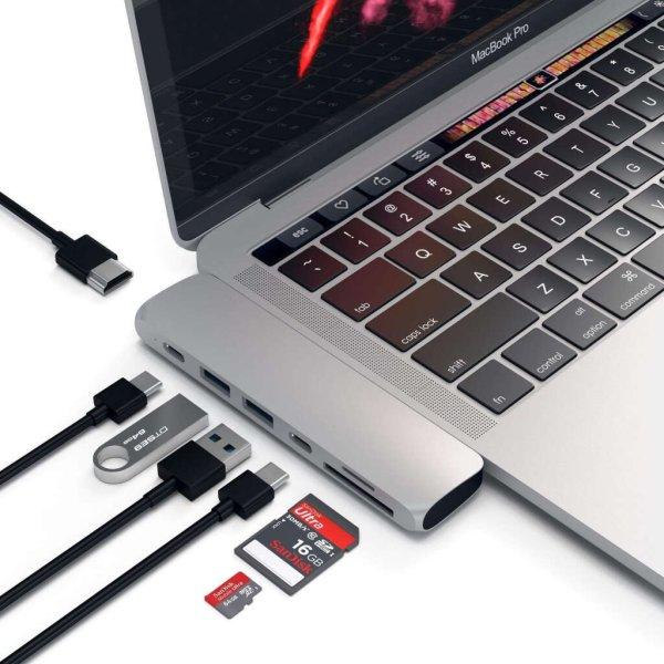 Satechi Aluminium Type-C PRO Hub (HDMI 4K,PassThroughCharging,2x
USB3.0,2xSD,ThunderBolt 3) - Silver