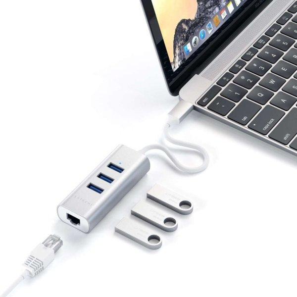 Satechi Aluminium Type-C Hub (3x USB 3.0,Ethernet) - Silver