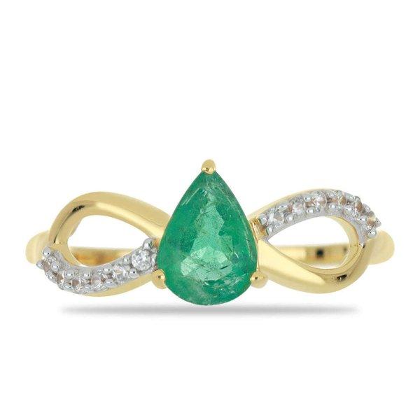 Arany Gyűrű Zambiai Smaragddal és Természetes Fehér Cirkónnal, Méret:
57-56