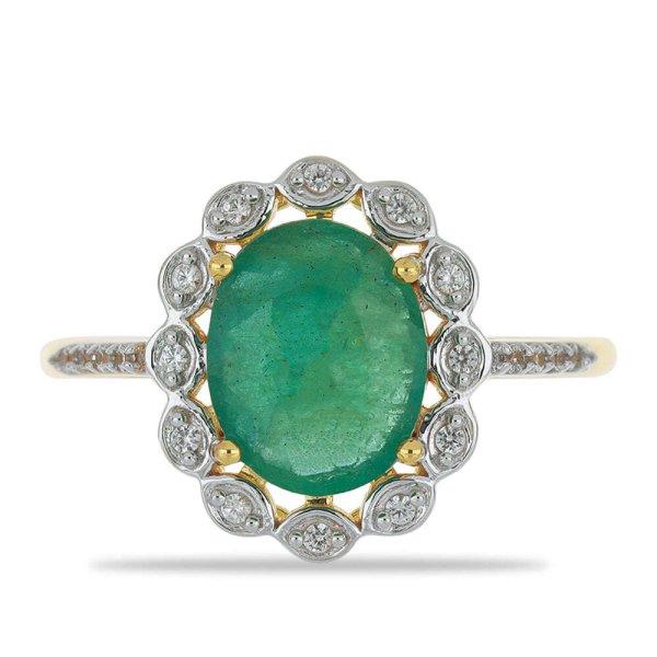 Arany Gyűrű Zambiai Smaragddal és Természetes Fehér Cirkónnal, Méret:
57-56