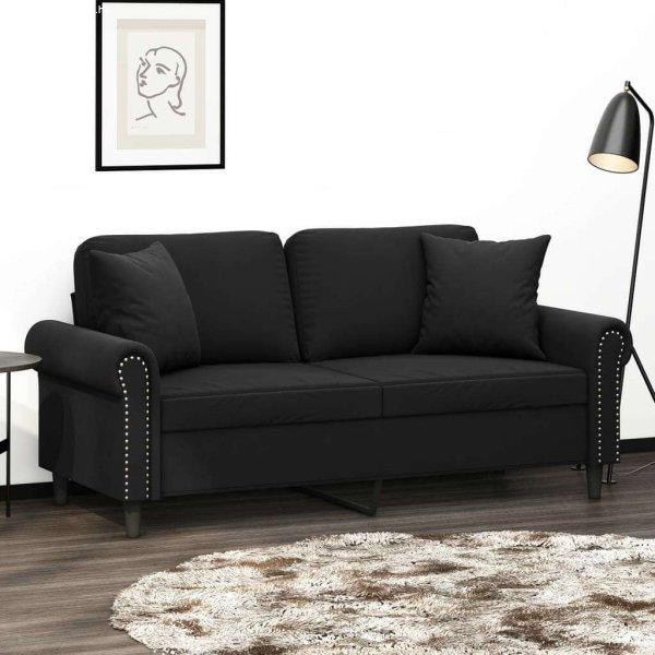 vidaXL 2 személyes fekete bársony kanapé díszpárnákkal 140 cm