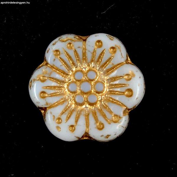 Cseh préselt virág gyöngy - Alabaster Gold - 18mm