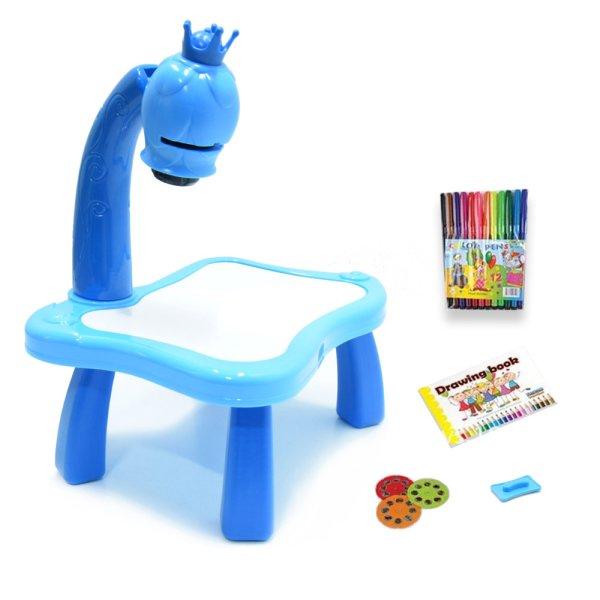 Mini projektoros zenélő rajzasztal gyerekeknek - filctollakkal,
mintákkal kék (BBJ)