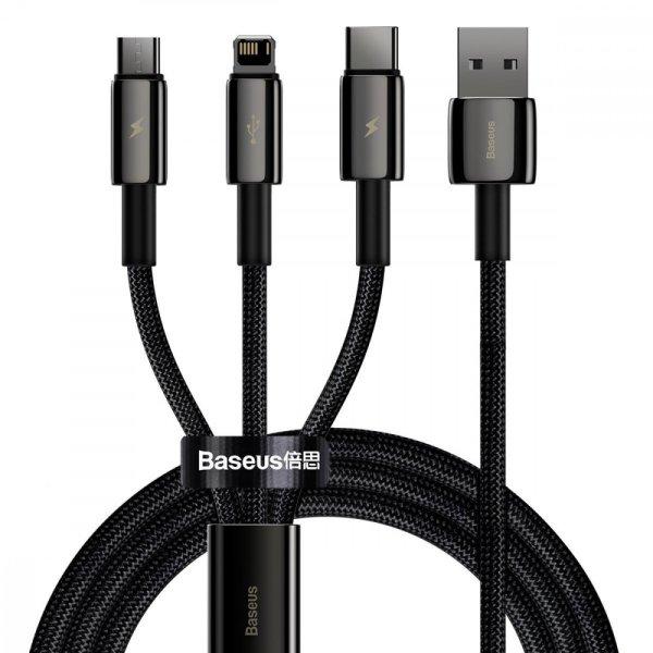 Baseus Tungsten Gold 3 az 1-ben USB-kábel, USB-mikro-USB / USB-C / Lightning,
3,5 A, 1,5 m (fekete)