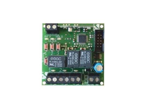 Tecno RADAN4M TECNO 3 csatornás vevő, 12Vac/dc, öntanuló, 150
távirányító kezelése, 433,92 MHz frekvencia, ugrókód, impulzus/bistabil
mód, 3 állapotjelző LED