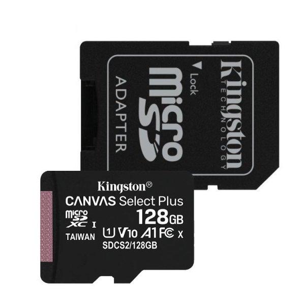 Kingston SDCS2/128GB 128GB microSD kártya, microSDXC, UHS-I Speed Class, U1,
V10, adapterrel