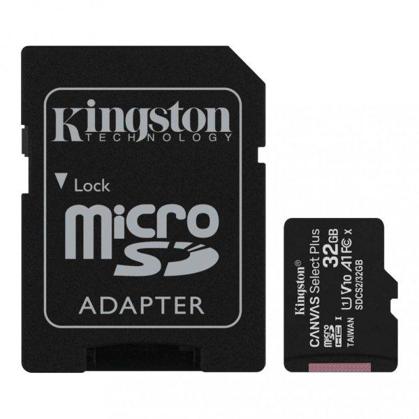 Kingston SDCS2/32GB 32GB microSD kártya, microSDHC, UHS-I Speed Class, U1, V10,
adapterrel