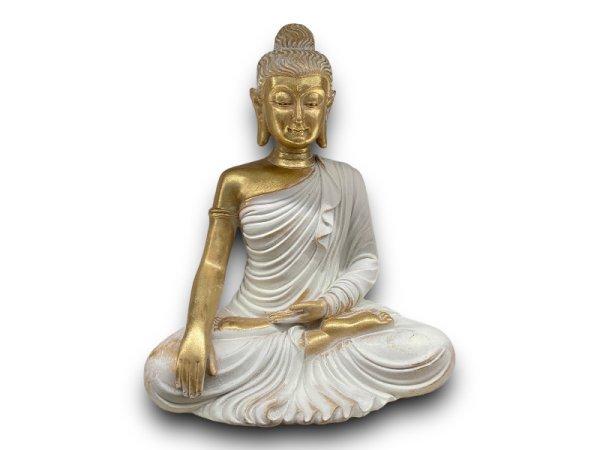 Ülő Buddha Szobor Fehér-Arany 30cm