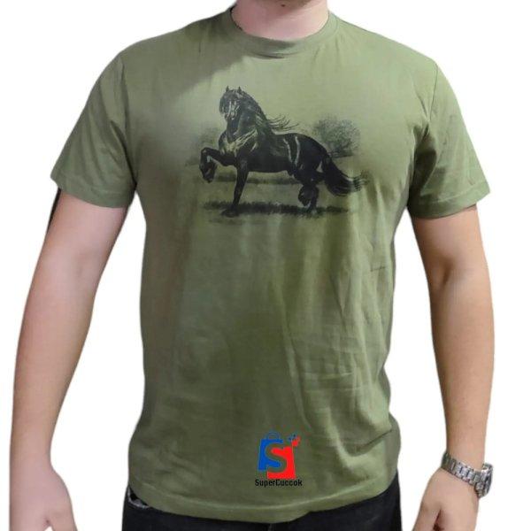 Kereknyakú póló Ló mintával katonazöld