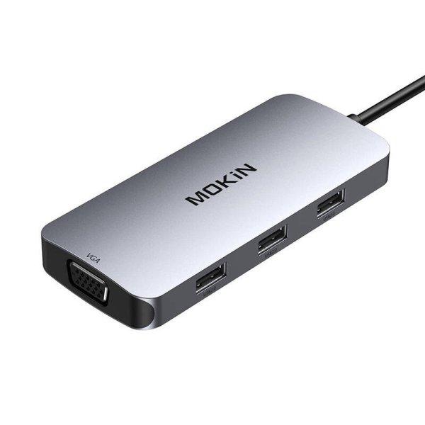 MOKiN 7in1 Adapter Hub USB-C 2x HDMI + 3x USB 2.0 + DP + VGA (ezüst)
