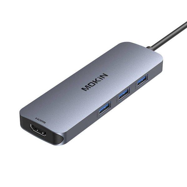 MOKiN Adapter Hub 8 az 1-ben USB-C 2x 4K 60Hz HDMI + USB-C + 3x USB 3.0 + SD +
Micro SD (ezüst)