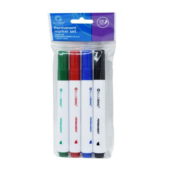 Alkoholos marker készlet, 1-4mm, vágott hegyű, hegyű 4-es készlet,
Bluering®, 4 klf. szín