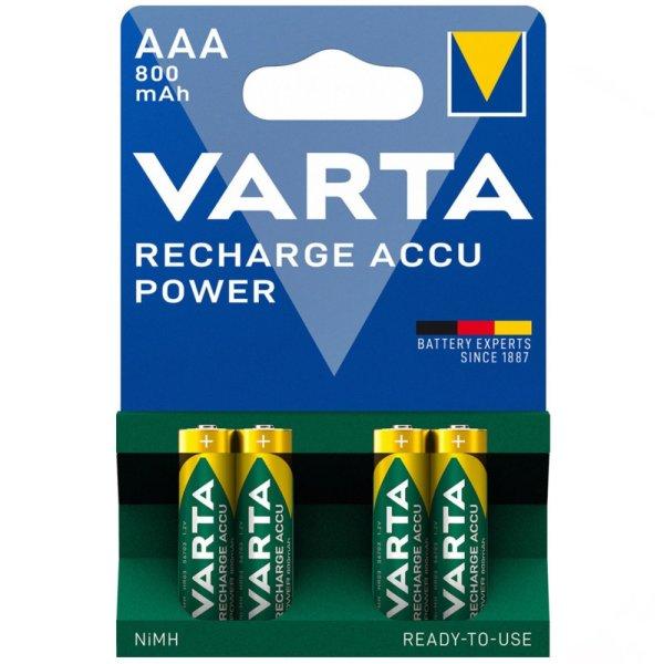 VARTA® RECHARGE ACCU POWER™ mikro akkumulátor elem - AAA - 800 mAh - BL4
(DB) - 56703