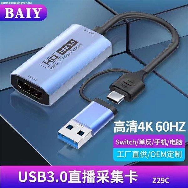 BLACKBIRD Adapter HDMI Female 4K 60Hz to USB 3.0/USB-C Male, Kék