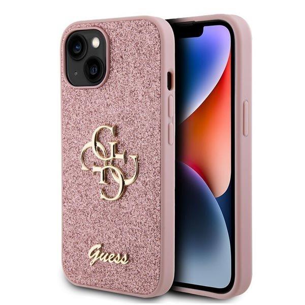 Guess PU Fixed Glitter 4G Metal Logo Hátlapi tok iPhone 15 számára,
rózsaszín
