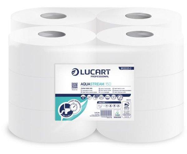 Toalettpapír, 2 rétegű, nagytekercses, 150 m, 19 cm átmérő, LUCART
"Aquastream 150", fehér
