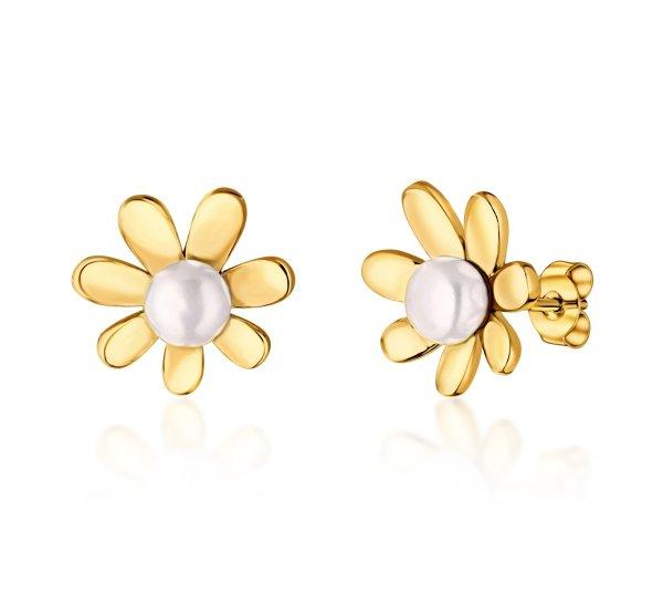 JwL Luxury Pearls Bájos aranyozott fülbevaló valódi folyami
gyöngyökkel Virágok JL0775