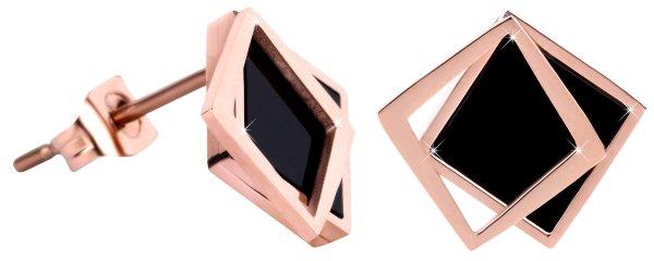 Troli Bronz kettős négyzet alakú fülbevaló- fekete