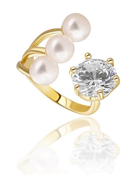 JwL Luxury Pearls Aranyozott gyűrű valódi gyöngyökkel
és kristállyal JL0694