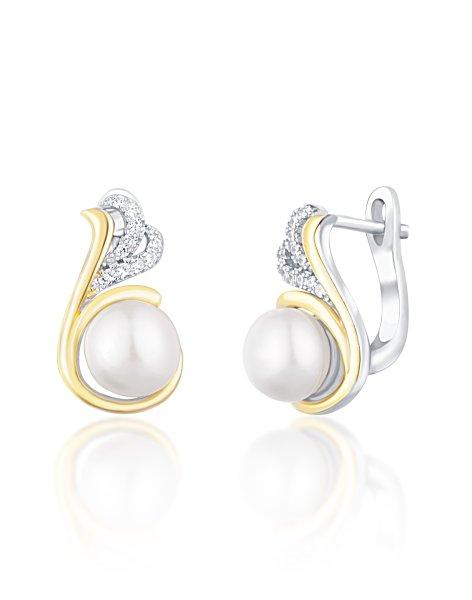 JwL Luxury Pearls Ezüst bicolor fülbevaló valódi
gyöngyökkel és cirkónium kövekkel JL0720