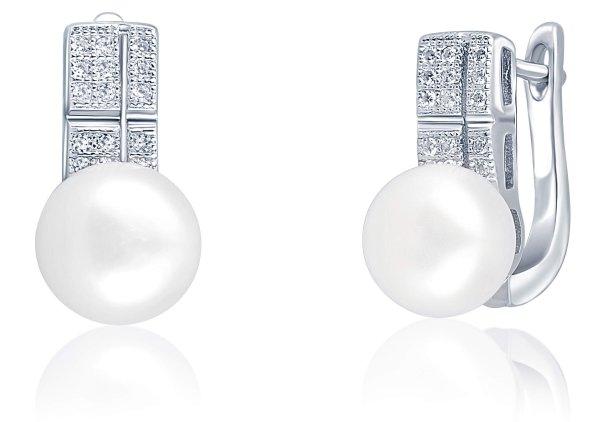 JwL Luxury Pearls Gyönyörű fülbevalók valódi
gyönggyel és cirkónium kövekkel JL0644