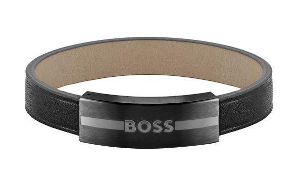Hugo Boss Divatos bőr fekete karkötő 1580490 19 cm