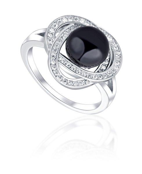 JwL Luxury Pearls Bájos gyűrű fekete gyönggyel és
cirkónium kövekkel JL0760 54 mm