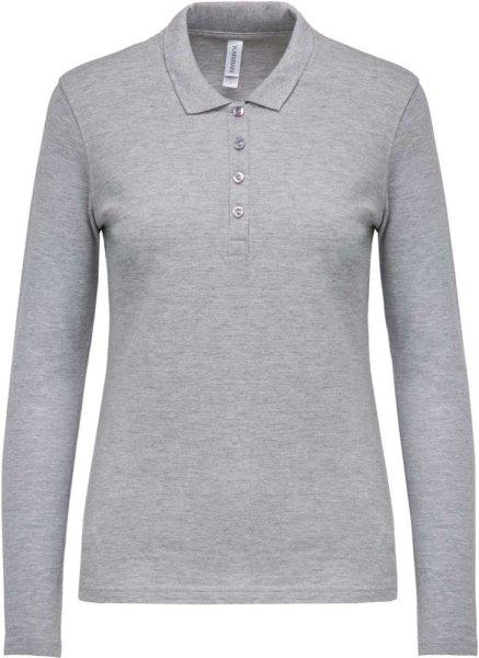 Női galléros hosszú ujjú piké póló, Kariban KA257, Oxford Grey-XS