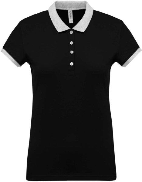 Női galléros piké póló, kontrasztos passzékkal, Kariban KA259,
Black/Oxford Grey-XL